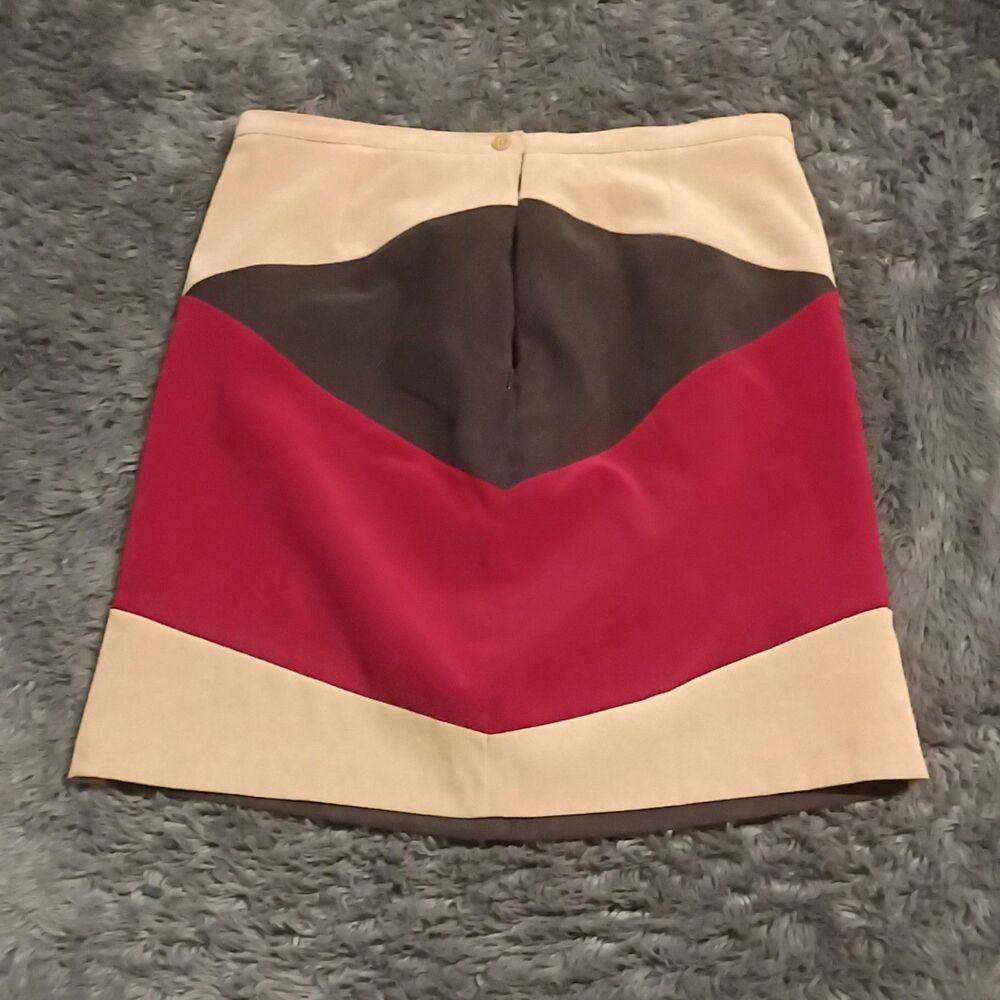 Annex Women’s Colorblock Straight Pencil Skirt Beige/Red/Brown Size 14 Lined